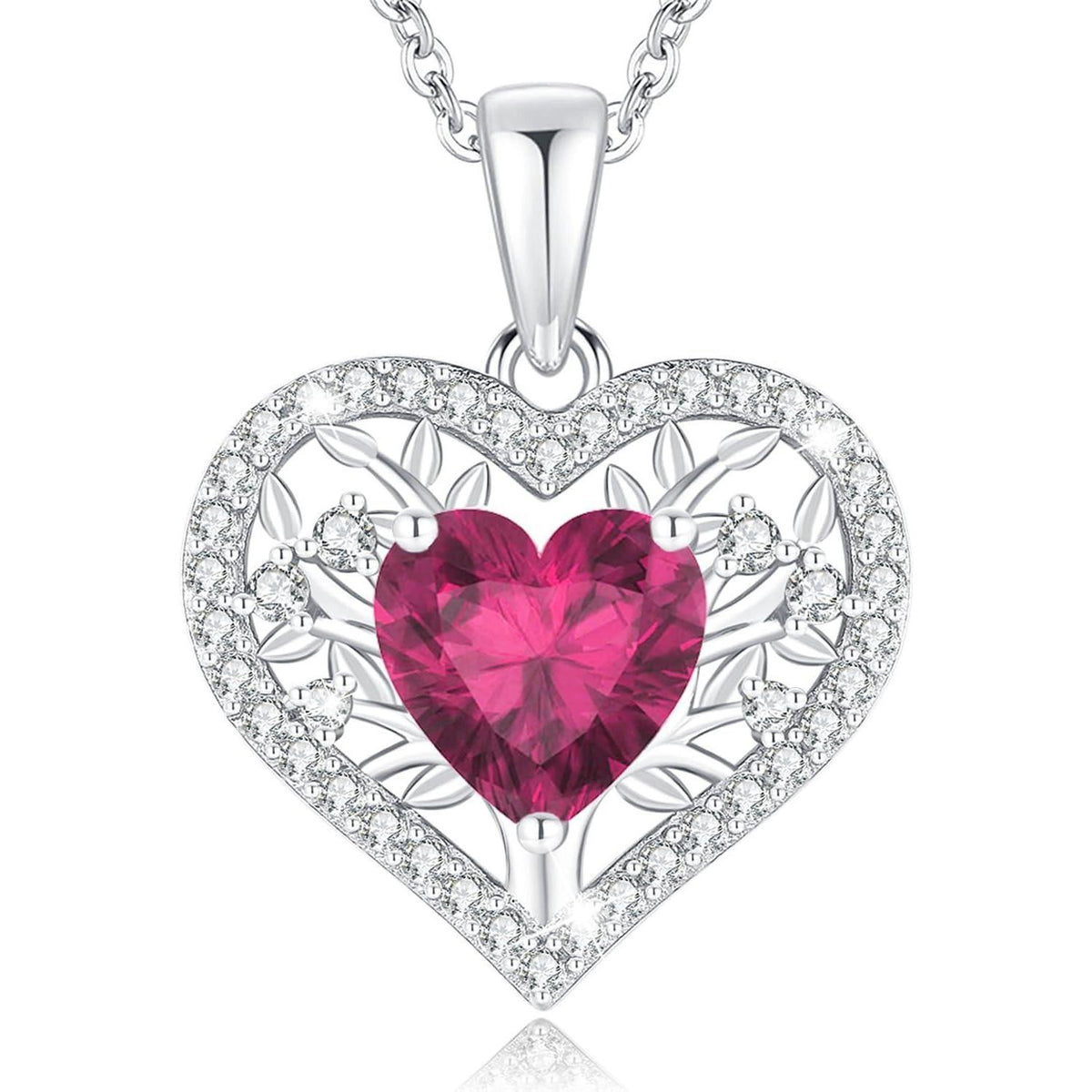 Lebensbaum Herz Kette Damen 925 Sterling Silber Geburtsstein