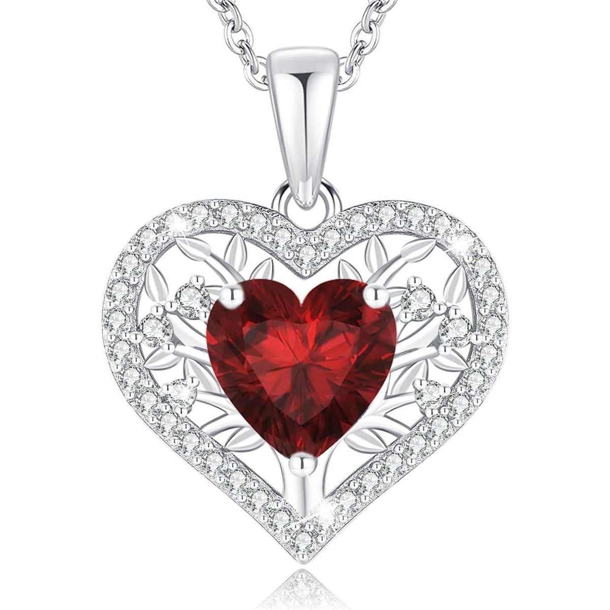 Lebensbaum Herz Kette Damen 925 Sterling Silber Geburtsstein