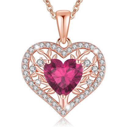 Silber Lebensbaum Herz Kette Damen mit Geburtsstein