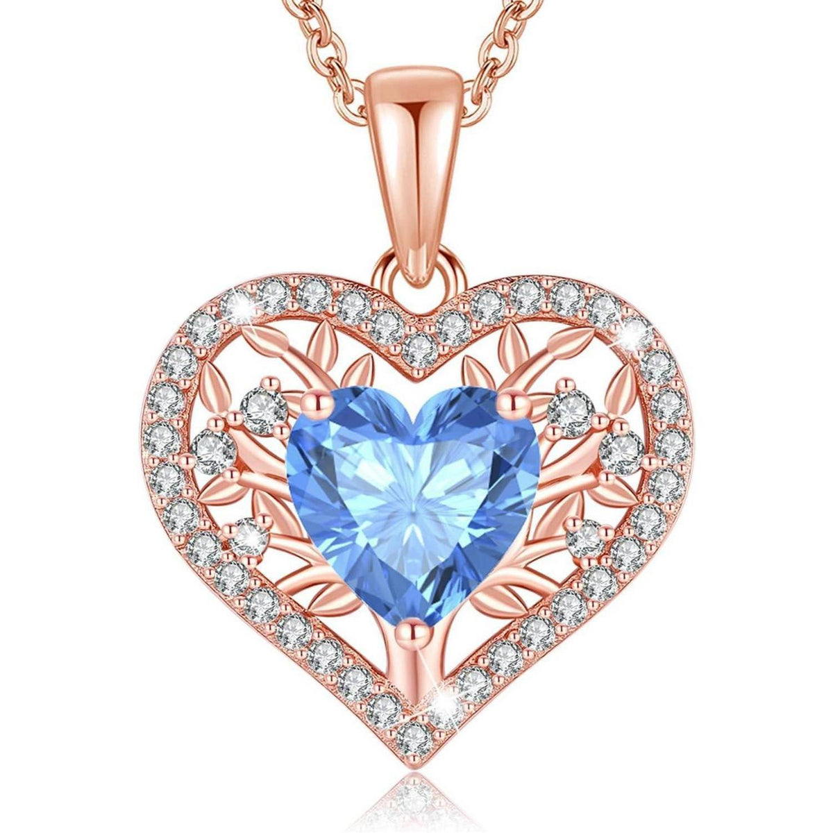 Lebensbaum Herz Kette Damen 925 Sterling Silber Geburtsstein