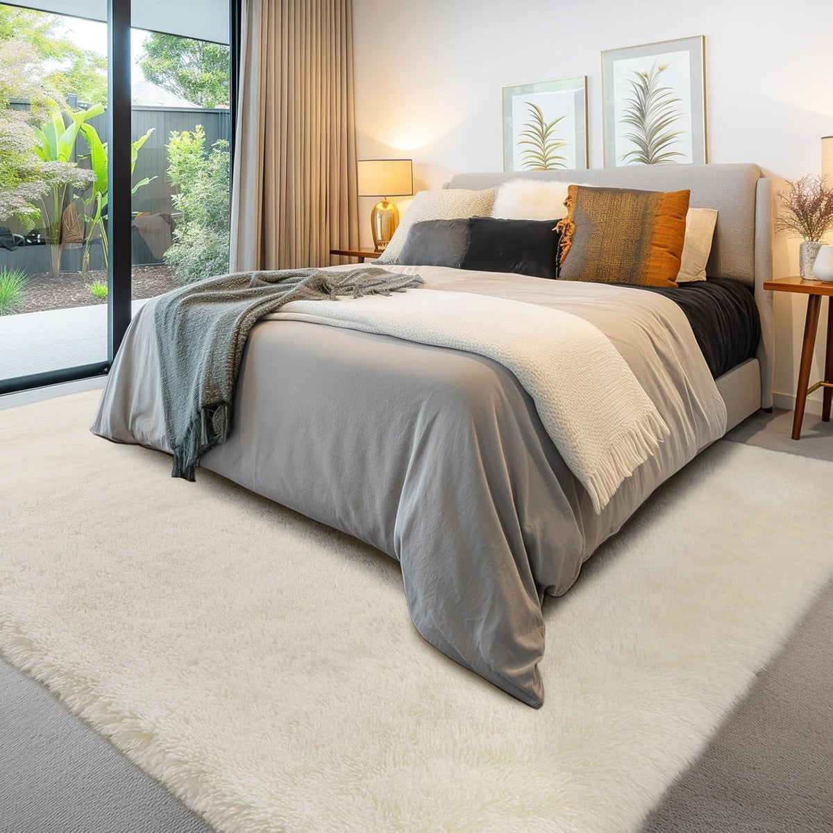 Hochflor Teppich Creme 160x230 – Flauschiger Wohnzimmerteppich