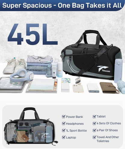 Tolaccea Sporttasche Herren 45L mit Schuhfach und Nassfach, Rucksackfunktion, Wanderrucksack