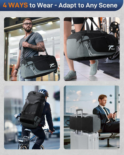 Sporttasche Herren 45L Rucksackfunktion Groß Reisetasche mit Schuhfach