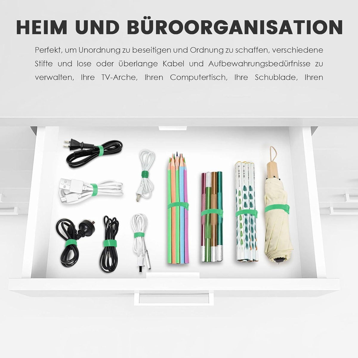 70x Wiederverschließbare Klett Kabelbinder Grün – Kabelführung
