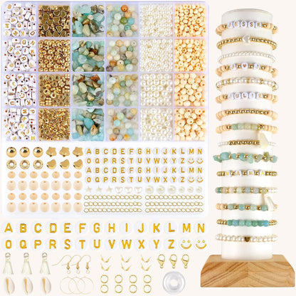 Amazonit Perlen Set für Armbänder, Naturstein & Holzperlen DIY