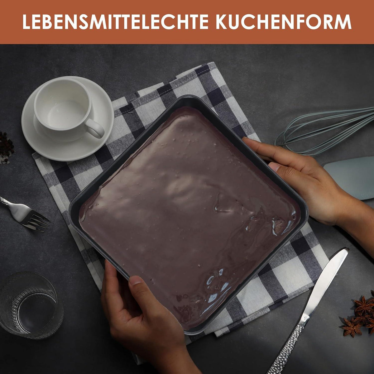 Quadratische Auflaufform 2er-Set Edelstahl 21x21x5cm Brownie Kuchen Lasagne