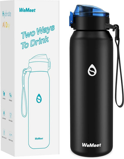 Trinkflasche Edelstahl 1000ml abnehmbarer Strohhalm BPA-frei Outdoor