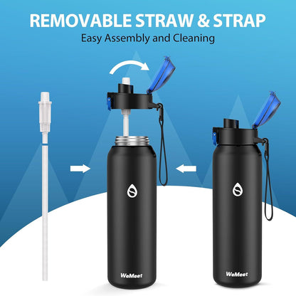 Trinkflasche Edelstahl 1000ml abnehmbarer Strohhalm BPA-frei Outdoor