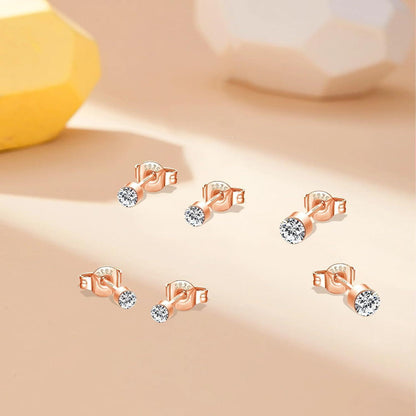 925 Sterling Silber Ohrstecker Set, Rosegold Zirkonia, 2-4mm