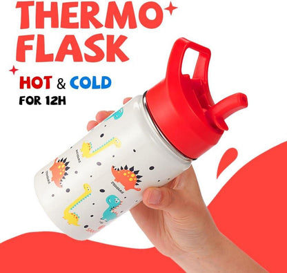 Kinder Trinkflasche Edelstahl 380ml Auslaufsicher Strohhalm