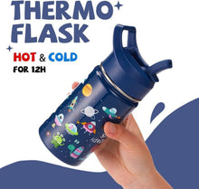 Trinkflasche Kinder Edelstahl 380ml mit Strohhalm