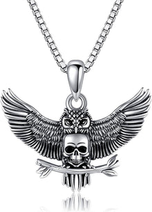 Eule Totenkopf Halskette 925 Sterling Silber Anhänger Eulen Totenkopf