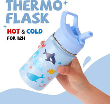 Trinkflasche Kinder Edelstahl 380ml mit Strohhalm