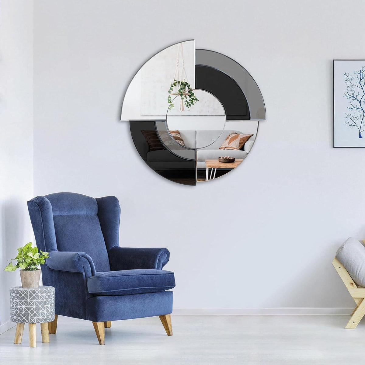 Asymmetrischer Wandspiegel 80cm Schwarz | Rahmenloser Spiegel für Wohnzimmer