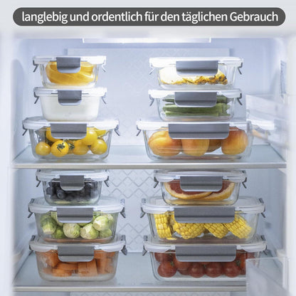 GENICOOK 24-teiliges Glas Frischhaltedosen Set Luftdicht für