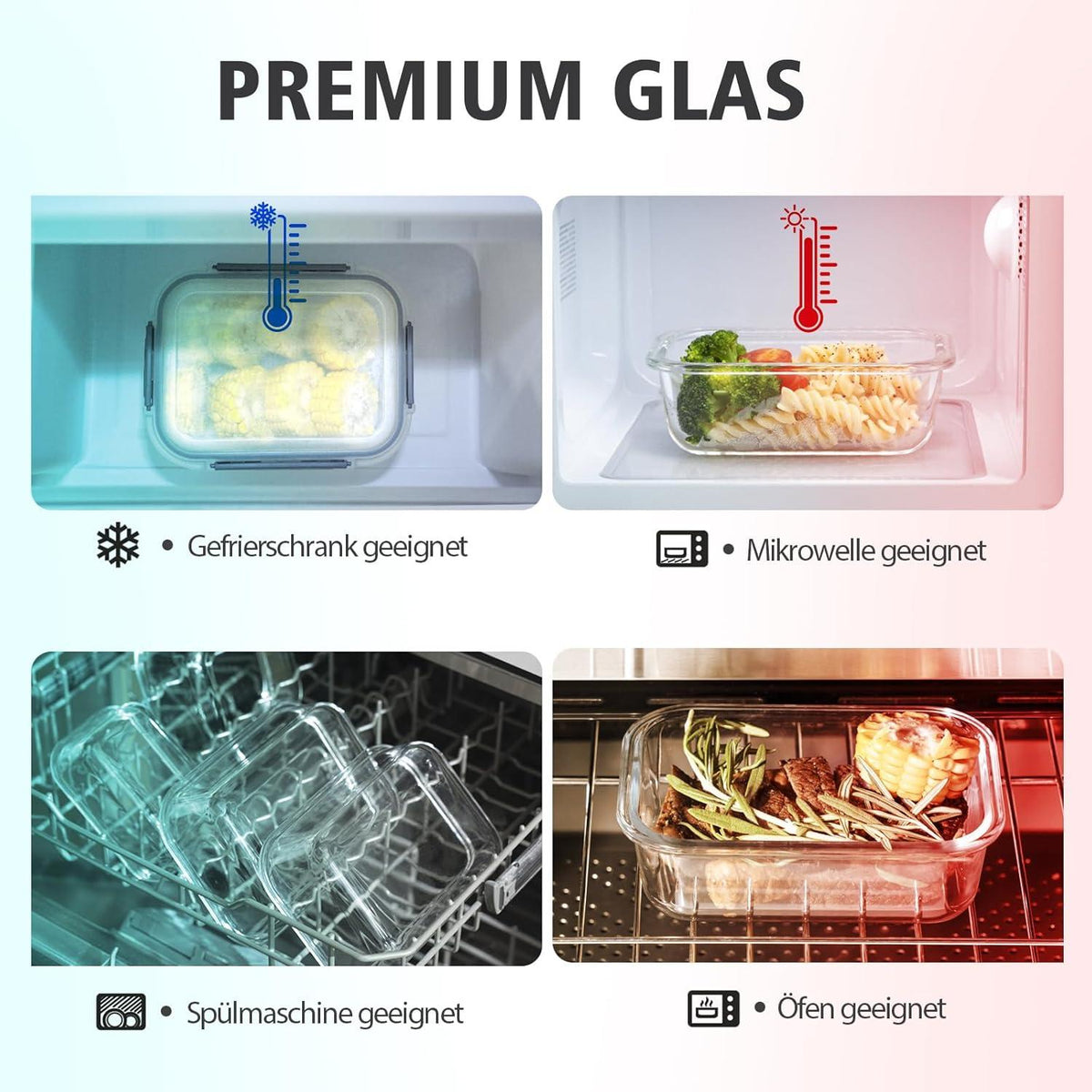 24tlg. GENICOOK Glas Frischhaltedosen Vorratsdosen Set Luftdicht