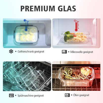 24tlg. GENICOOK Glas Frischhaltedosen Vorratsdosen Set Luftdicht