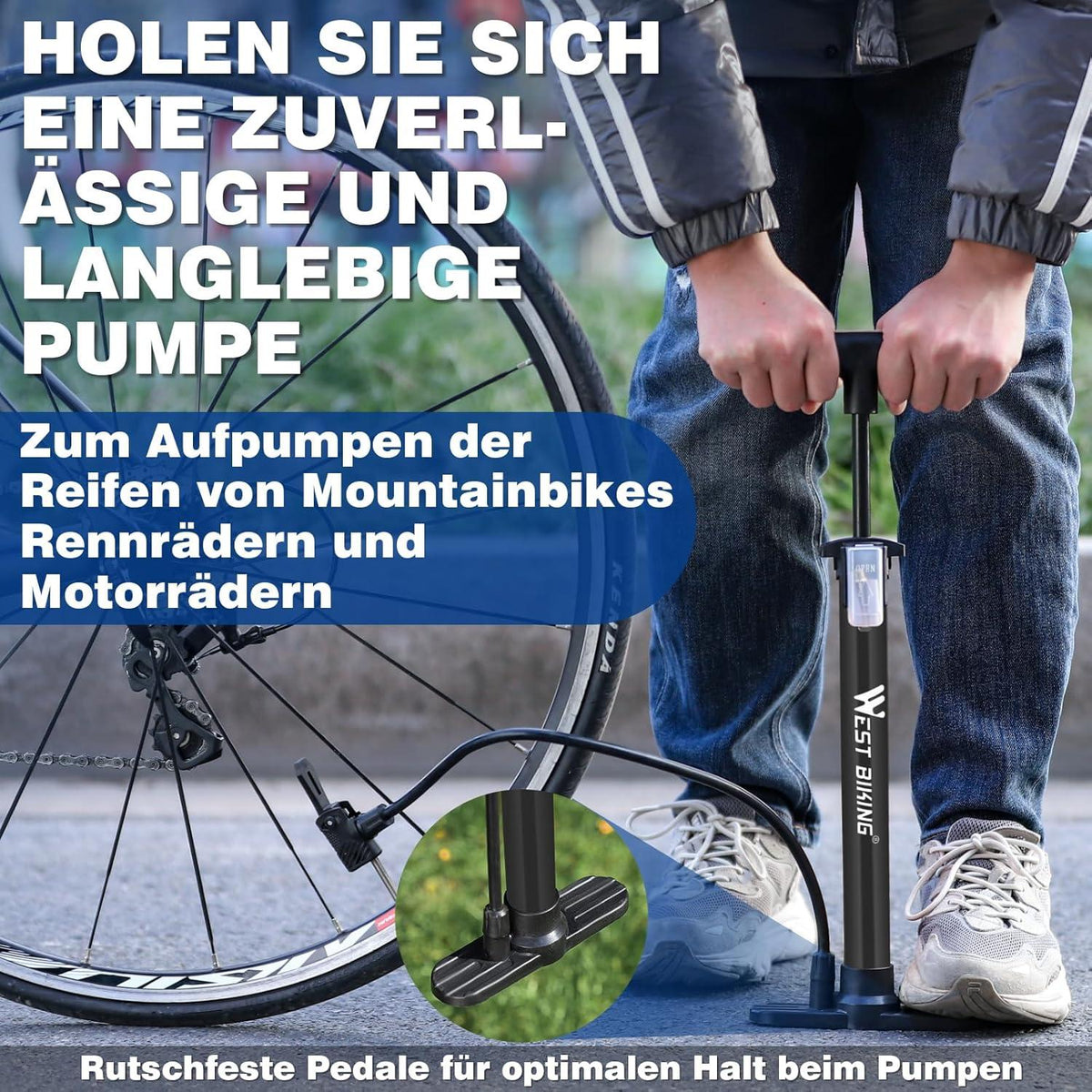 Fahrrad Luftpumpe 160psi Hochleistungs Standpumpe Schwarz