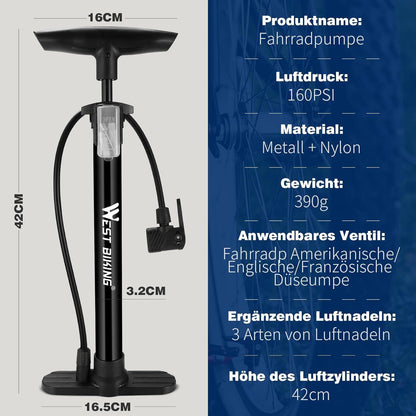 Fahrrad Luftpumpe 160psi Druck Bicycle Pump Rennrad Mountainbike E-Bike