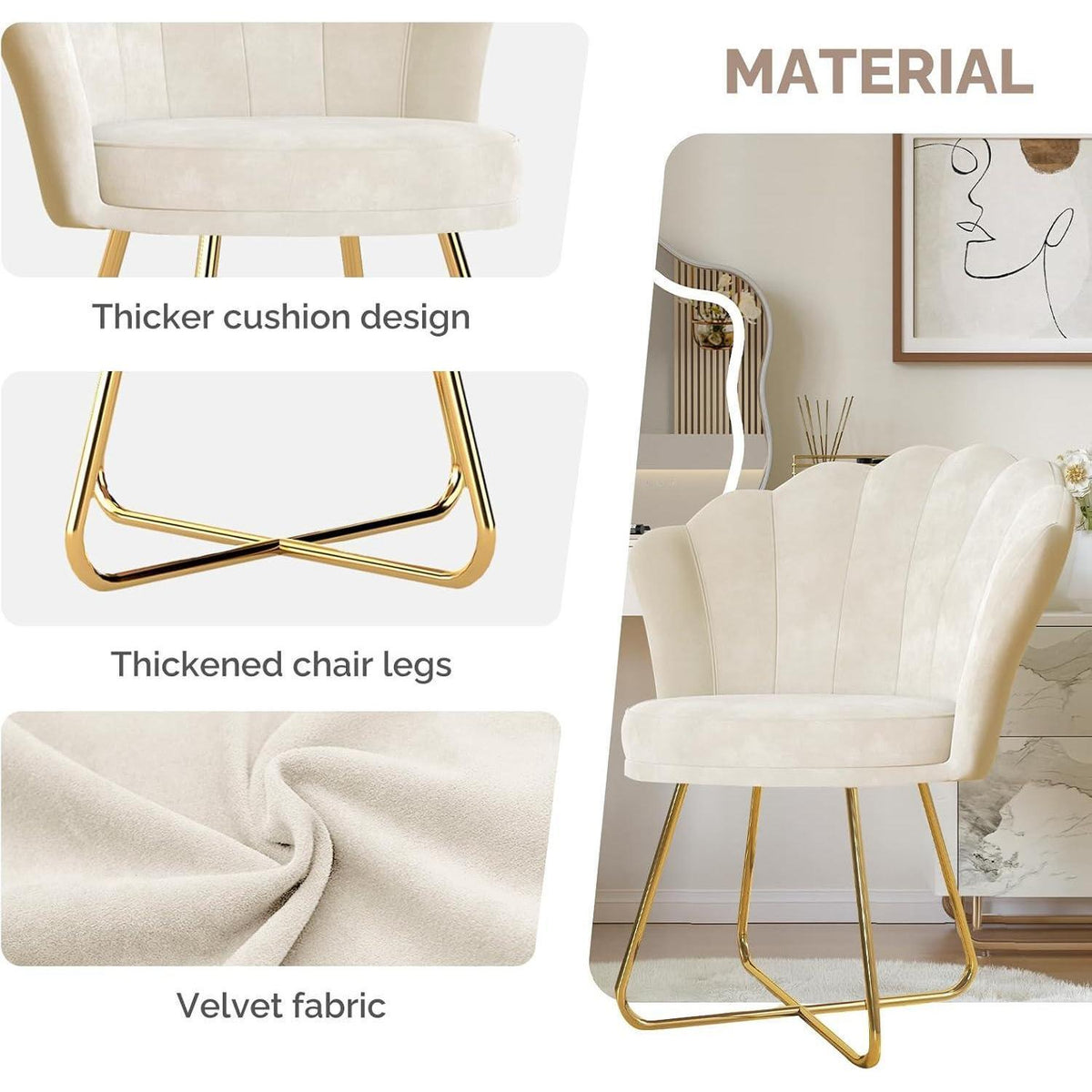 Polstersessel Blütenblatt-Design Samt Beige mit Goldbeinen