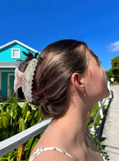 Elegante Haarspange mit Meeresmotiv, Strass & Seestern in Rosa