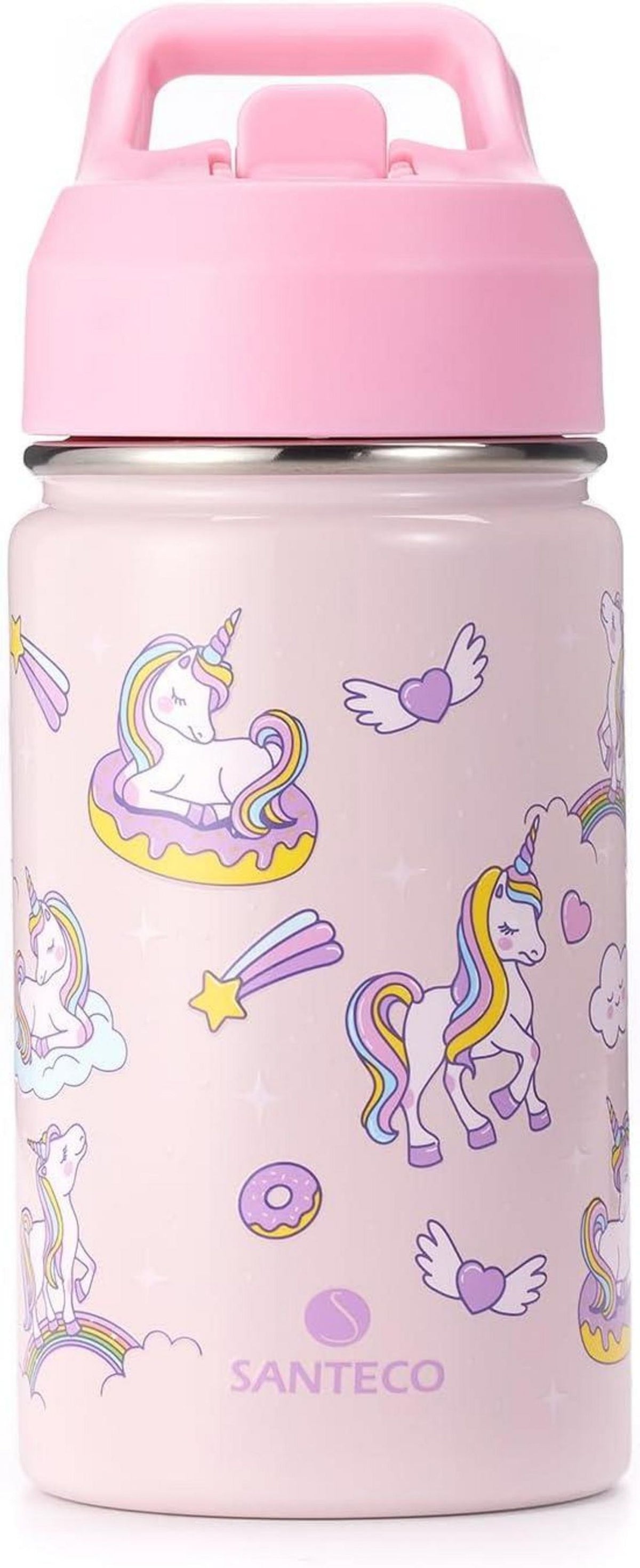 Trinkflasche Kinder Edelstahl 380ml Strohhalm Auslaufsicher