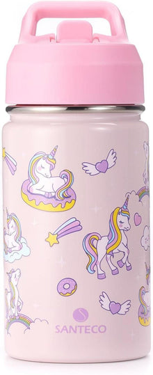Trinkflasche Kinder Edelstahl 380ml Strohhalm Auslaufsicher