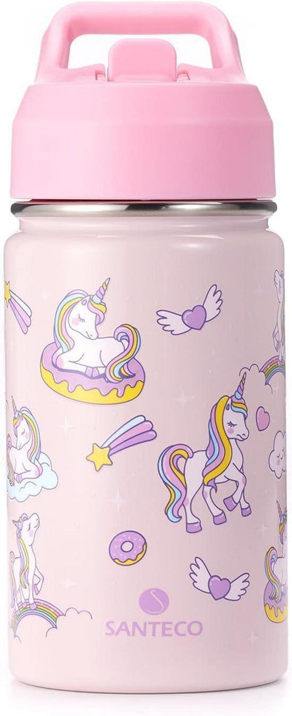 Trinkflasche Kinder Edelstahl 380ml Strohhalm Auslaufsicher