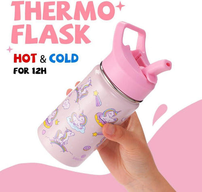 Trinkflasche Kinder 380ml Edelstahl Strohhalm Auslaufsicher