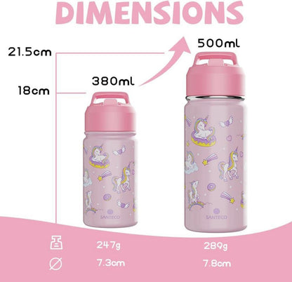 Kinder Trinkflasche Edelstahl 380ml Auslaufsicher Thermosflasche BPA-frei