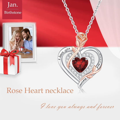 LAVUMO Damen Halskette Silber 925 Herz Rose Blume