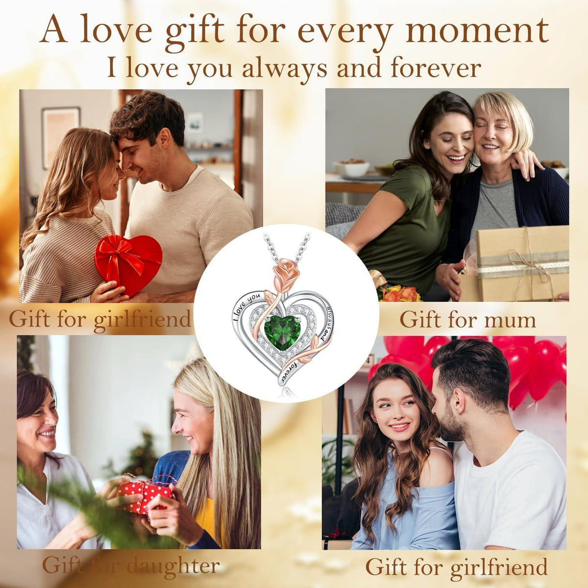 Silber Halskette Damen Herz Rose Geburtsstein Kette Geschenk