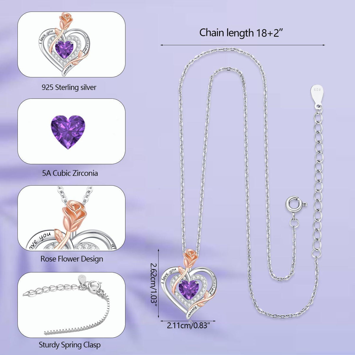 Silber Halskette Damen 925 Herz Rose Gravur – Muttertag Geschenk