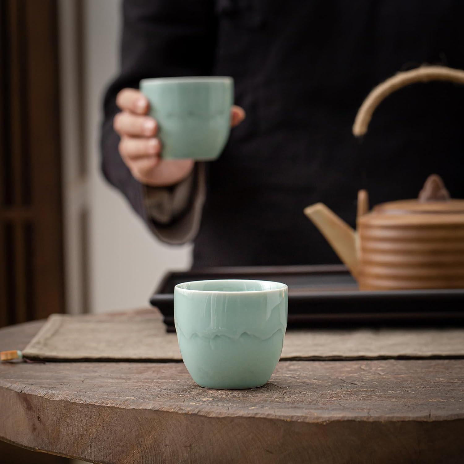 TEANAGOO Japanische Teetasse 160ml 4er-Set Celedon Blau Keramisch