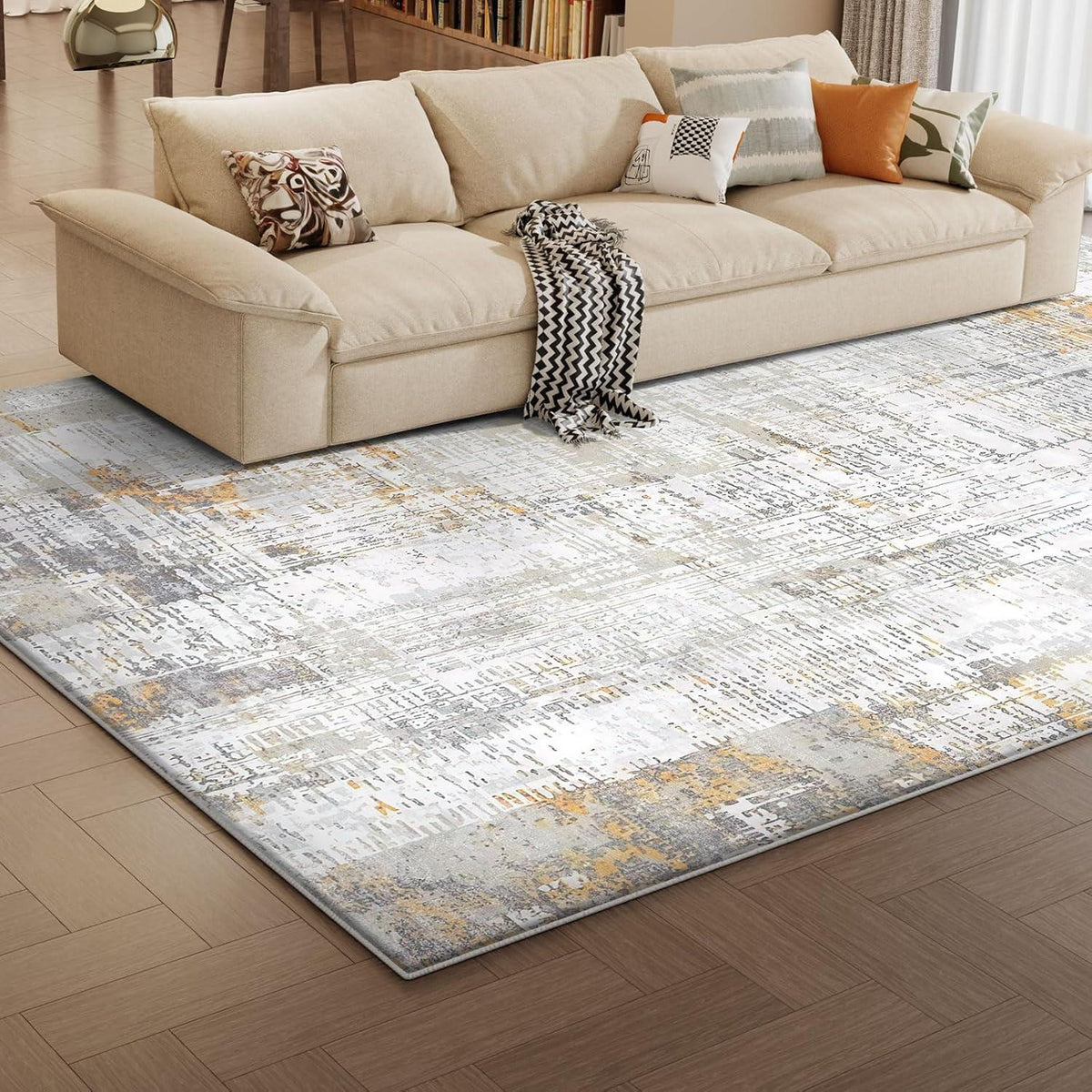Modernes Flauschiges Teppich Wohnzimmer 200x300 Gelb Grau
