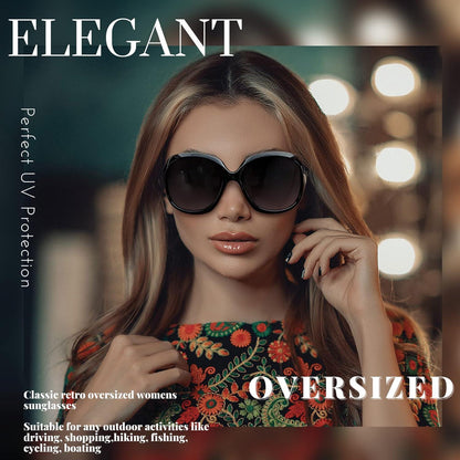 Übergroße Damen Sonnenbrille polarisiert UV400, Kristall Leopard