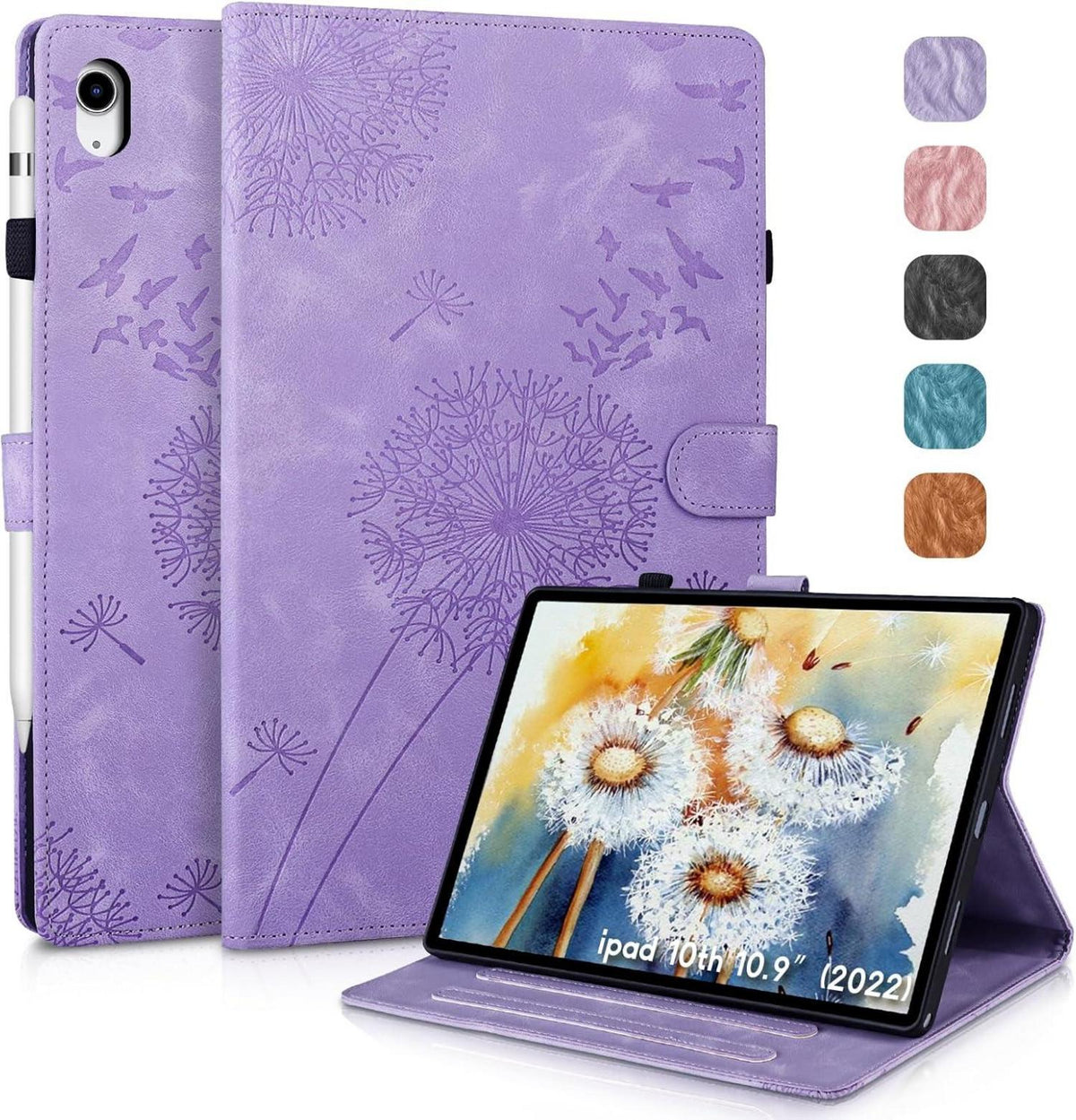 iPad 10.9 Zoll Löwenzahn Violett Flip Case Magnetisch 360° Schutz