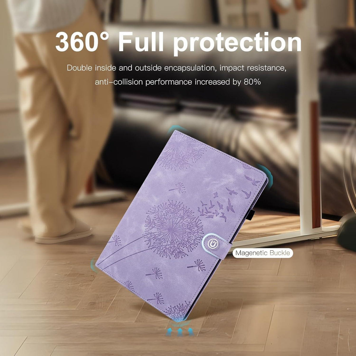 iPad 10.9 Zoll Löwenzahn Violett Flip Case Magnetisch 360° Schutz