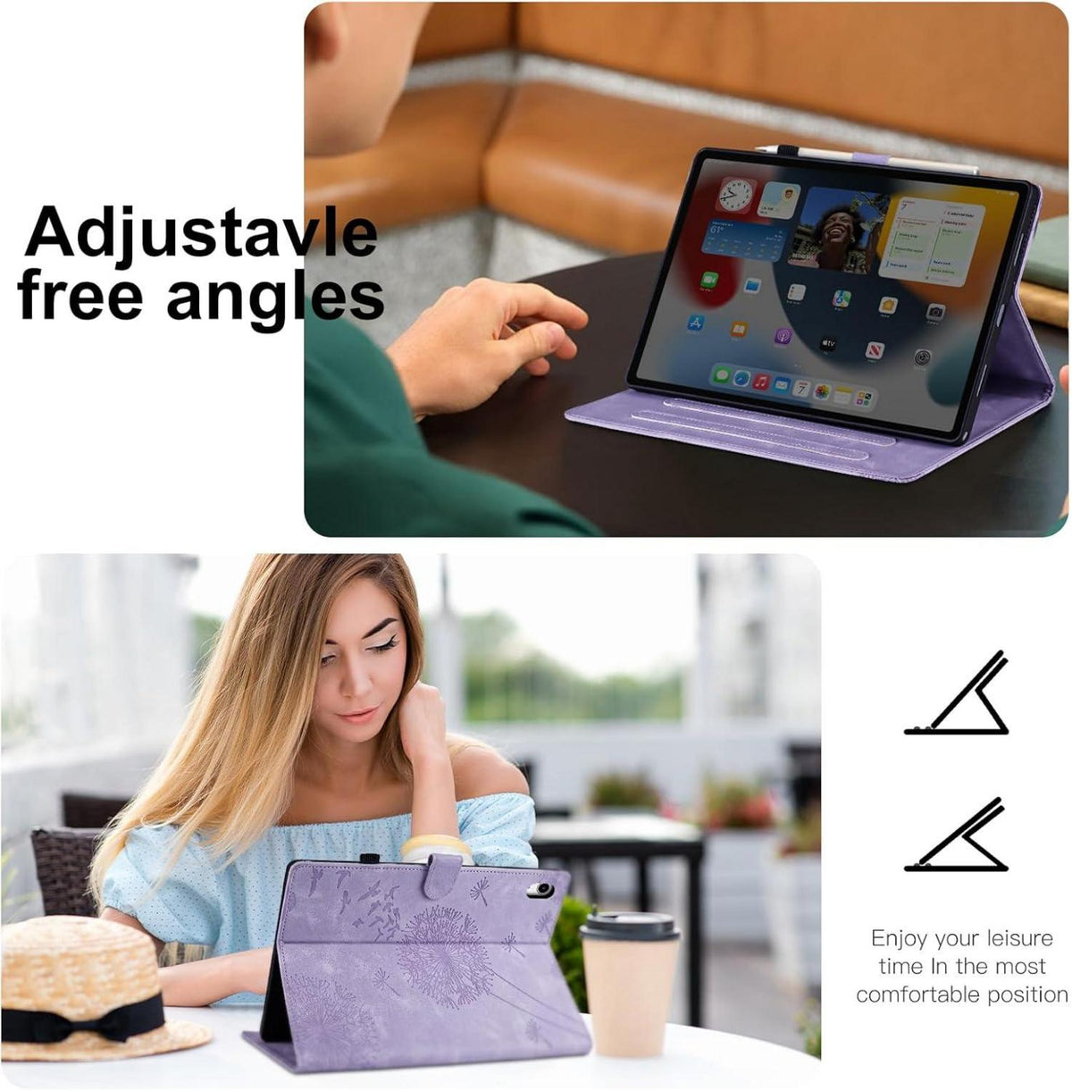 iPad 10.Gen 2022 10,9 Zoll Löwenzahn PU Leder Flip Case Brieftasche Violett