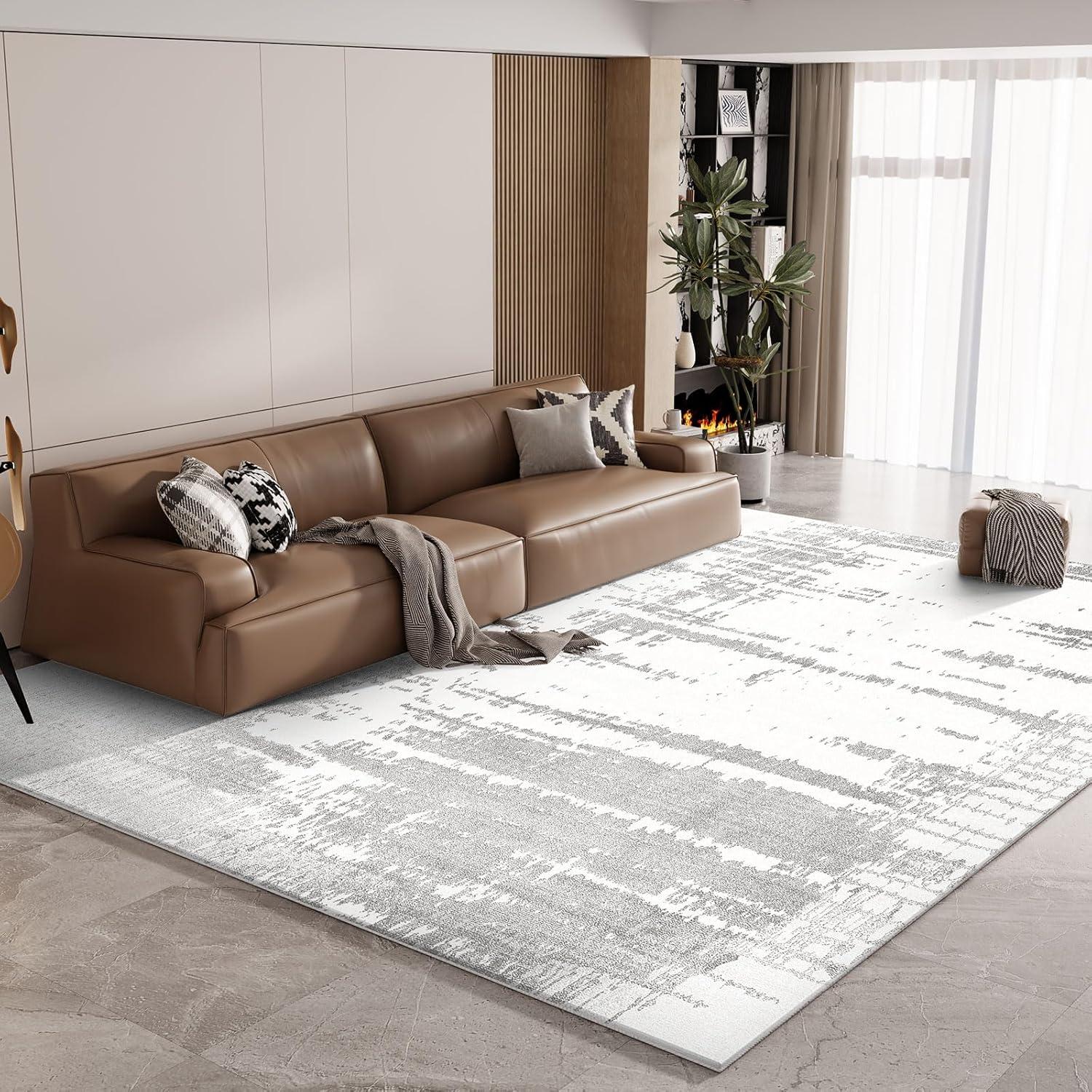 Moderne Teppich Wohnzimmer Flauschig Waschbar 120x170 Grau