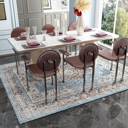 Teppich Groß Boho Blau Rutschfest Waschbar Vintage 200x290 cm