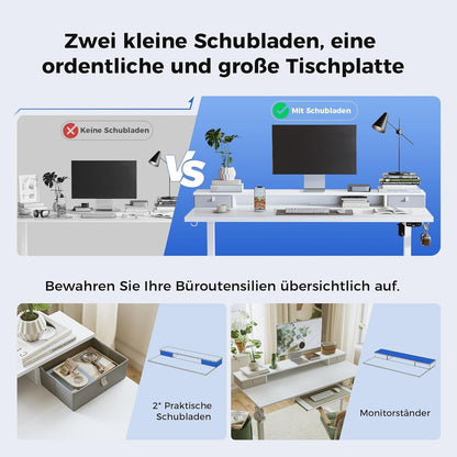 Elektrischer Höhenverstellbarer Schreibtisch 140 x 60 cm mit