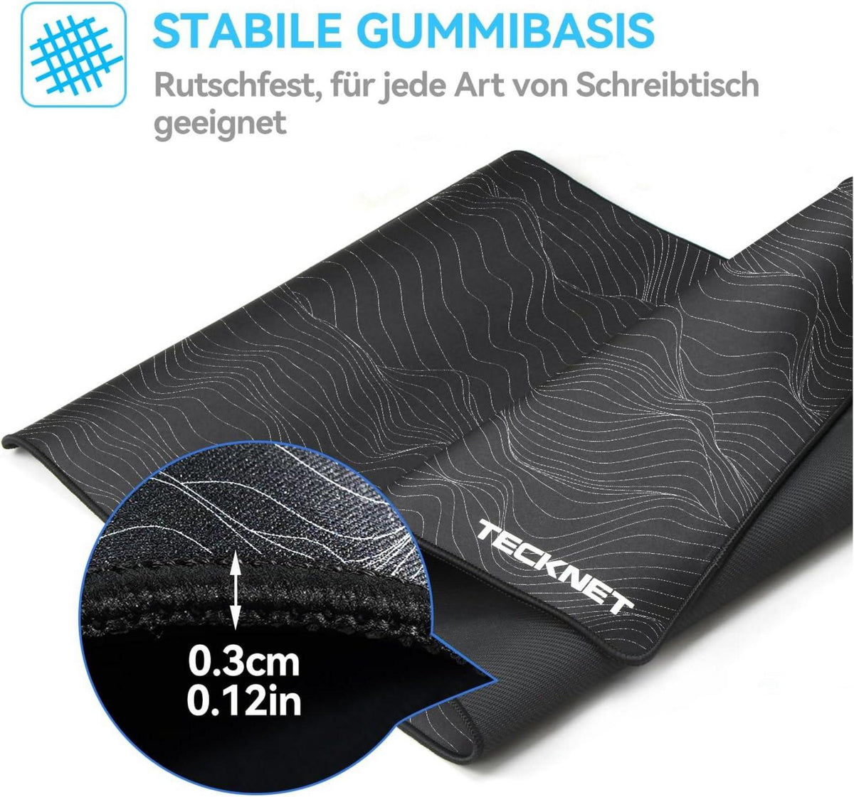 Gaming Mauspad XXL Wasserdicht rutschfeste Gummibasis 900x400 mm