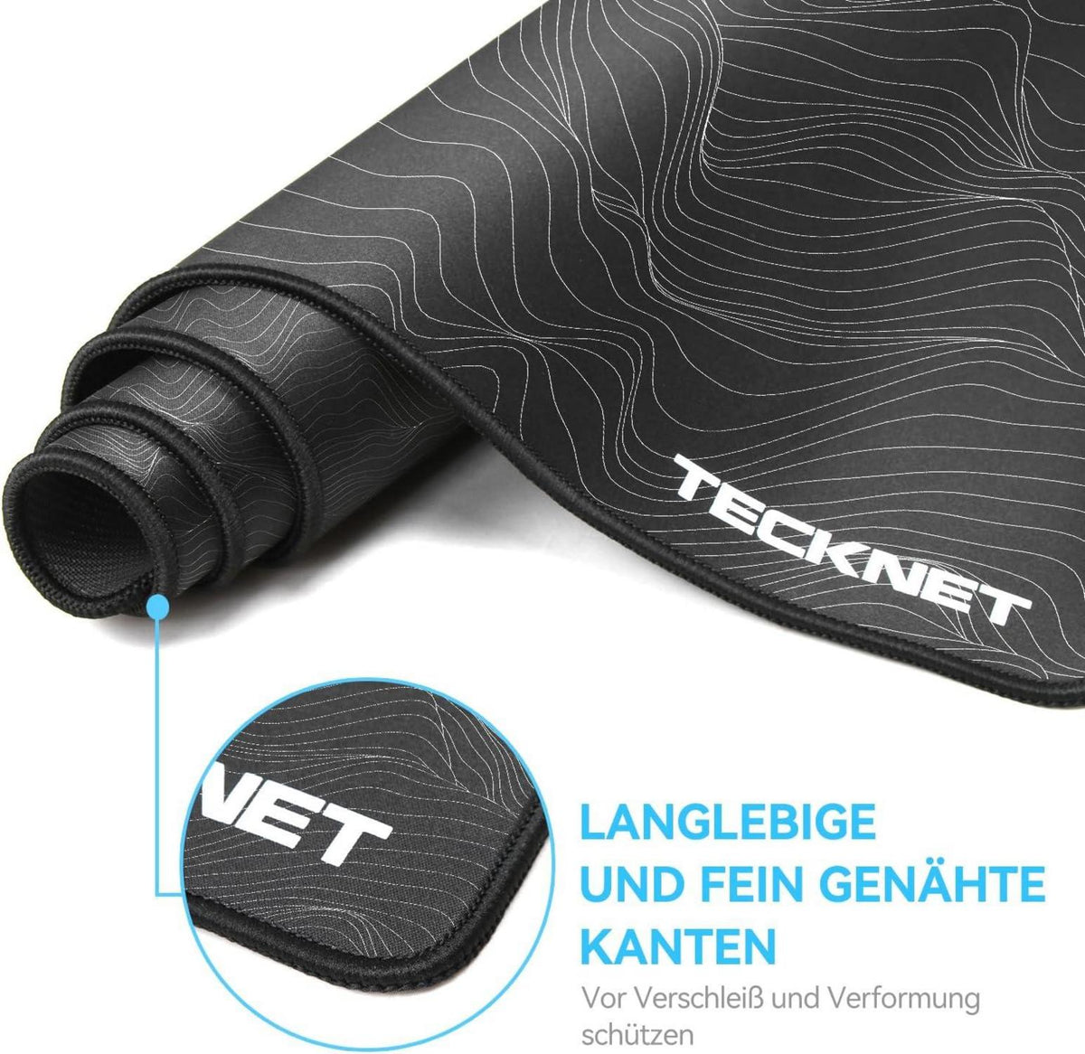 TECKNET Mauspad XXL Speed Gaming Schwarz 900x400 mm Wasserdicht rutschfeste Gummibasis