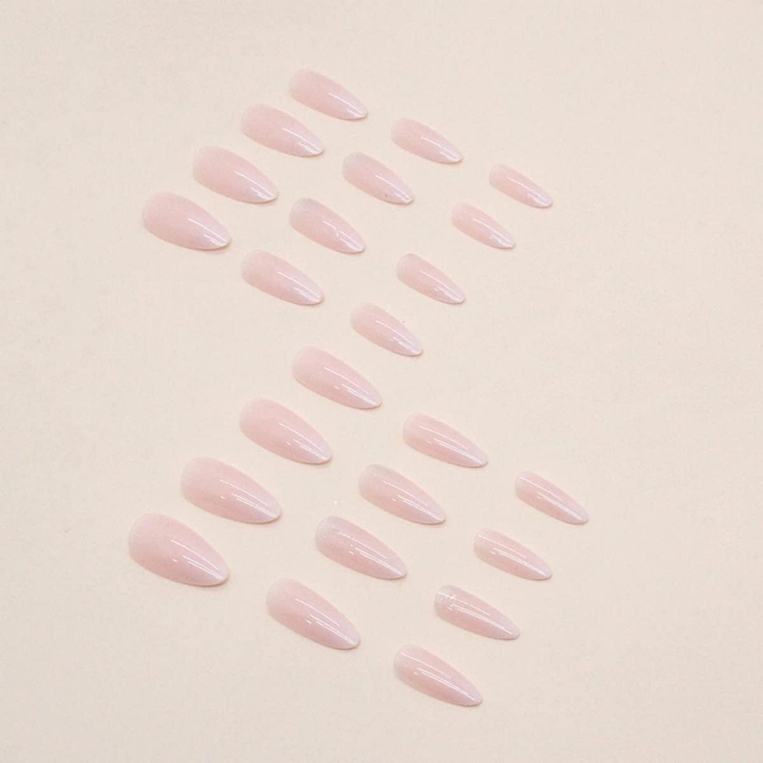 24er Set Glitzer Mandel Nägel Zum Aufkleben Kurz Milchig Oval French