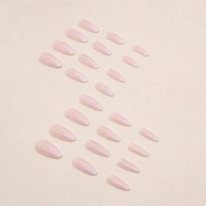 24er Set Glitzer Mandel Nägel Zum Aufkleben Kurz Milchig Oval French