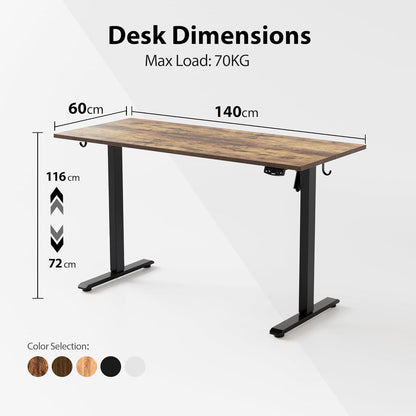 Elektrischer Höhenverstellbarer Schreibtisch 140x60cm Memory Braun