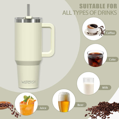 40oz Kaffeebecher to Go Thermobecher Doppelwandiger Edelstahl Vakuum Auslaufsicher Trinkbecher für Kalte Heiße Getränke Beige