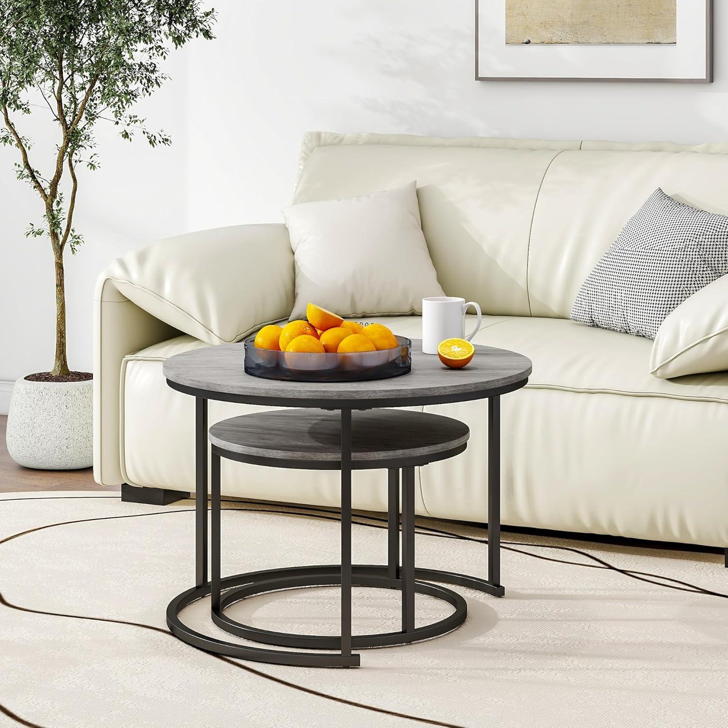 Runder Couchtisch Set 2 Tische Stauraum Metallrahmen