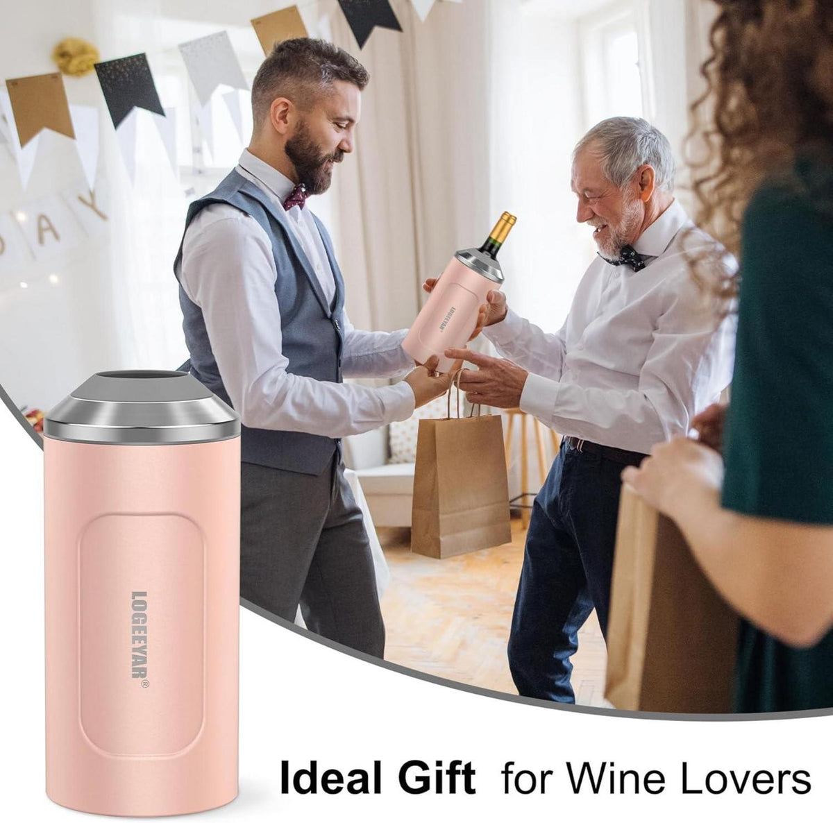 Weinkühler mit Deckel aus Edelstahl für Wein und Champagner, 750ml, Rosa